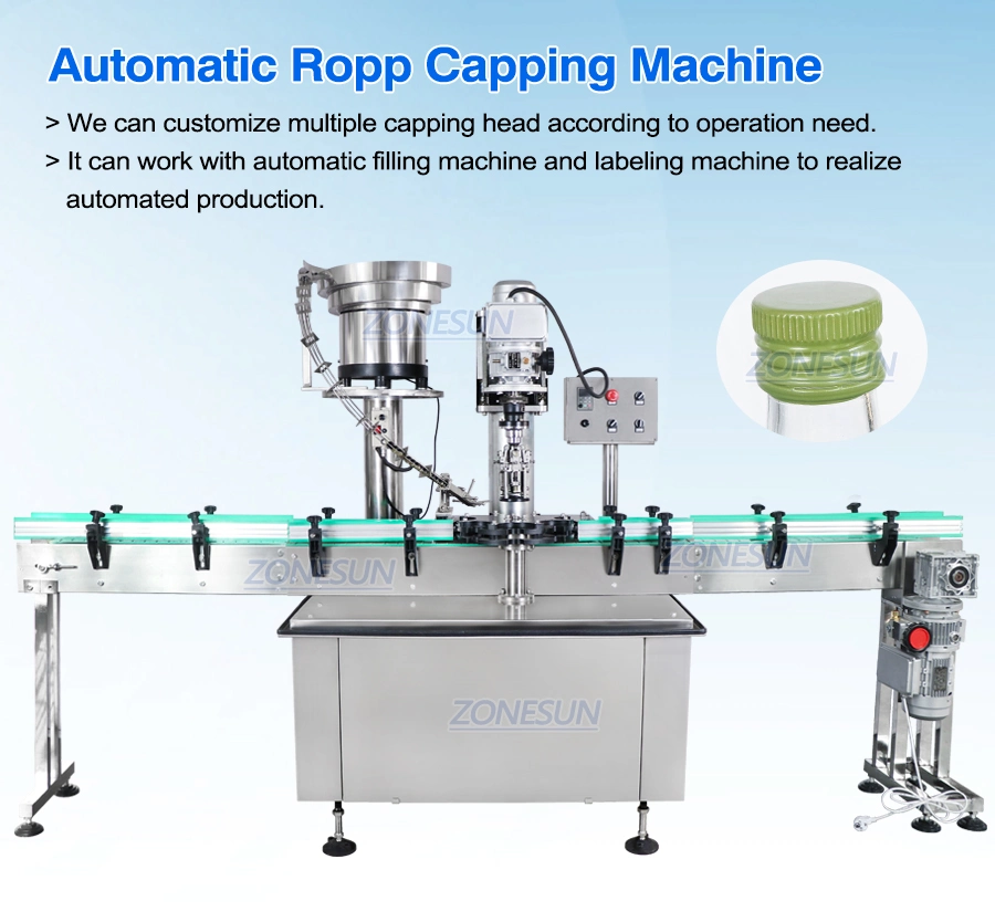 Zonesun Automatic Single Head Ropp Aluminium Cover Liquor Glass Wine Bottles Pilfer Proof Caps Screw Locking Capping Machines